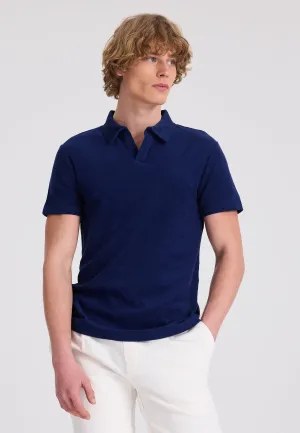 Lacivert Polo Yaka Pamuklu Havlu Kumaş Regular Fit Erkek T-Shirt BREEZE TOWELLING
