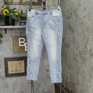 Laurie Felt Womens Classic Embroidered Slim Leg Jeans Light Blue 10