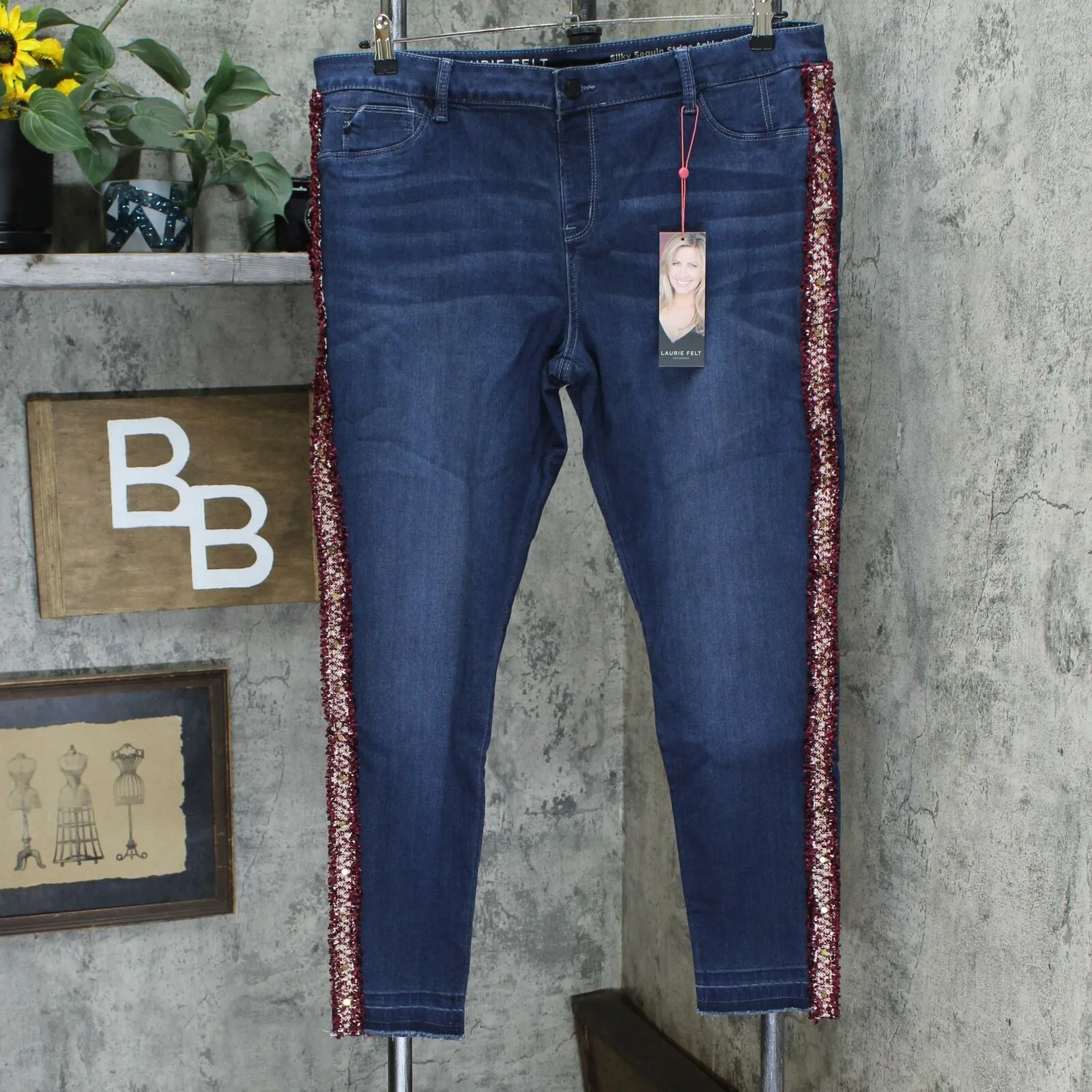 Laurie Felt Women's Silky Denim Sequin Stripe Ankle Jeans