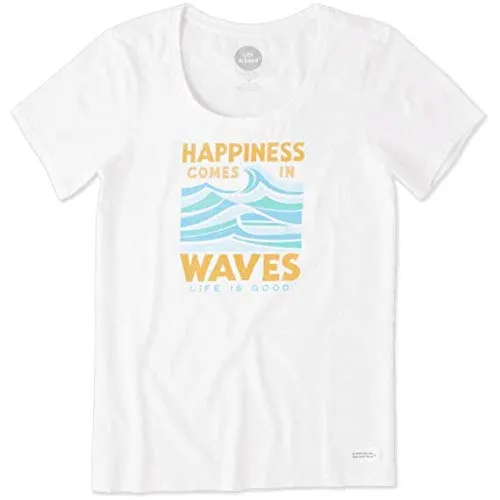 Life is Good Womens Scoop Neck Graphic T-Shirt Crusher Collection, Medium, Happiness,Cloud White