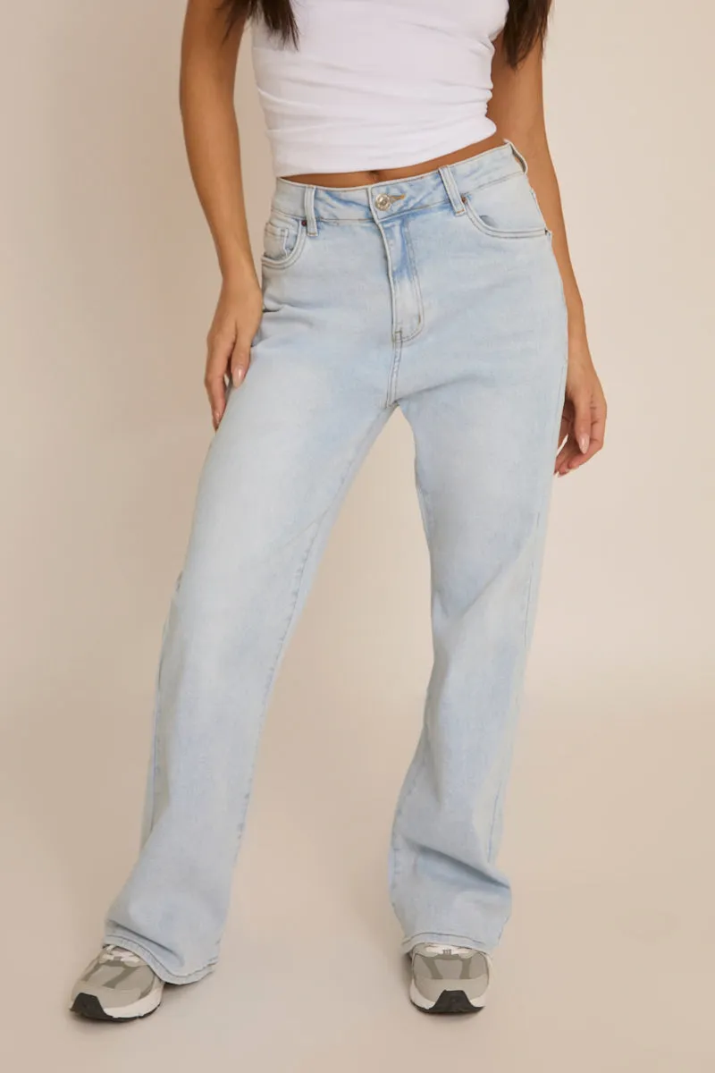 Light Blue Stretch Straight Leg Jeans - Scarlett