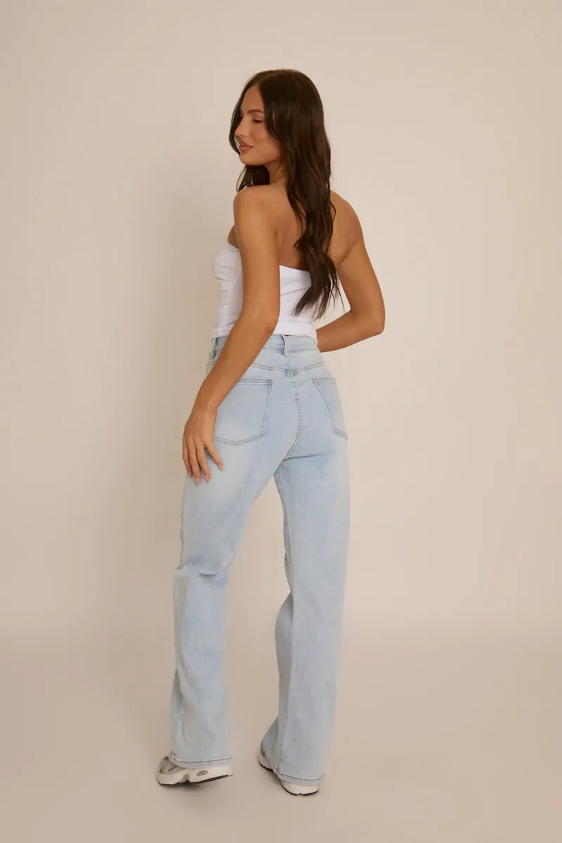 Light Blue Stretch Straight Leg Jeans - Scarlett