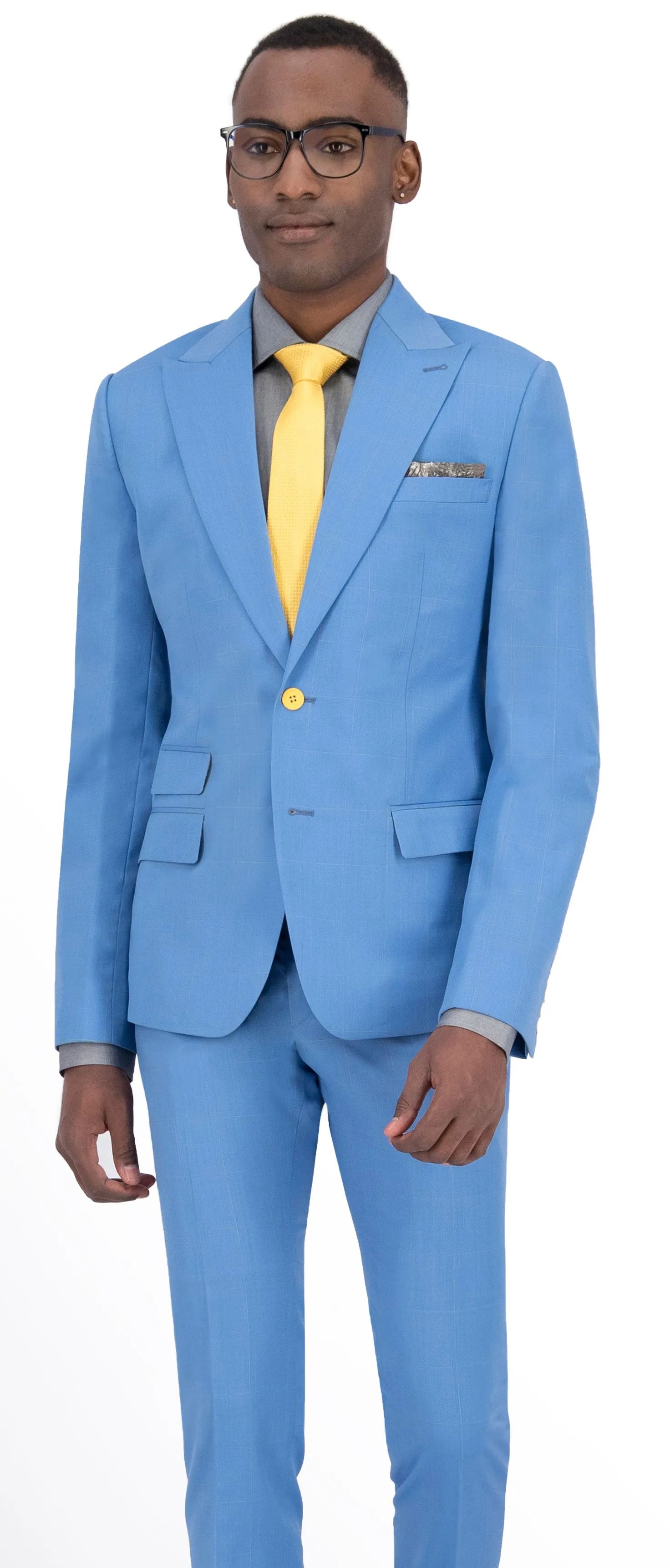 Light Blue with Yellow Windowpane Long Suit