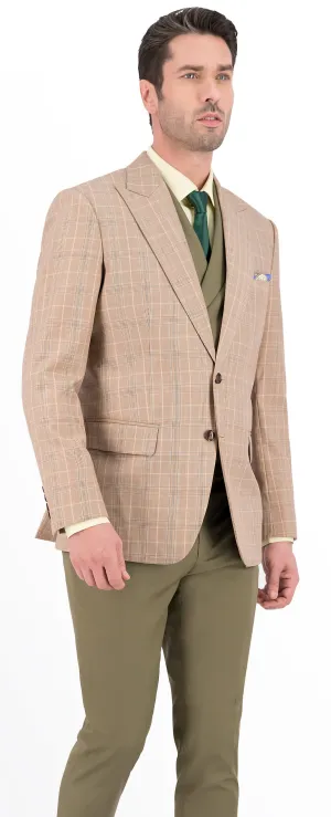 Light Brown with Multi Color Plaid Check Long Suit