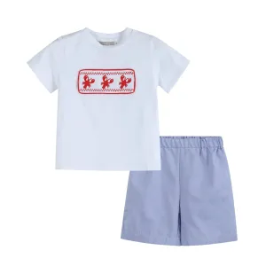 Lil Cactus Crawfish Smocked Tee and Denim Short Set