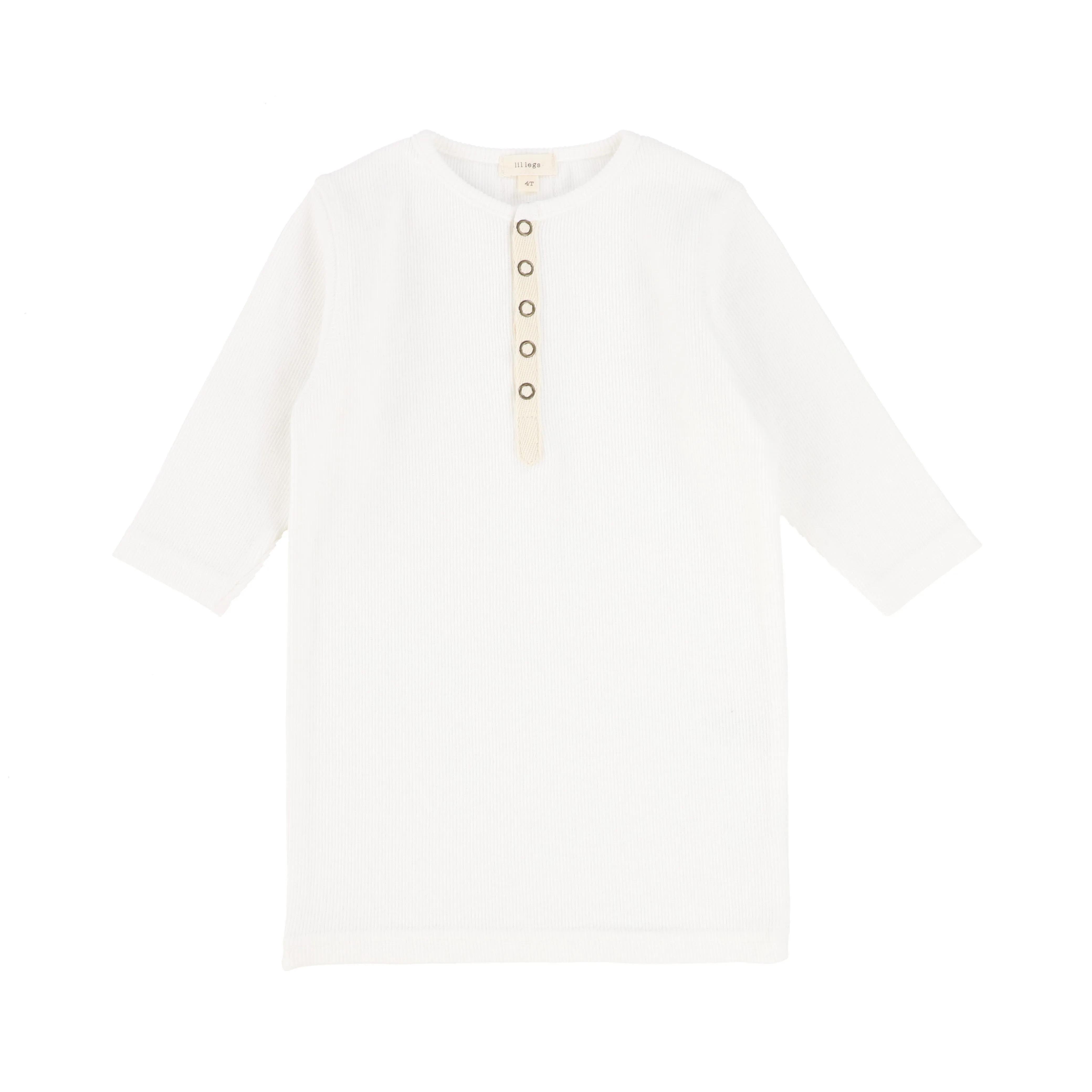 Lil Legs Ribbed Tab Tee Three Quarter Sleeve - Pure White