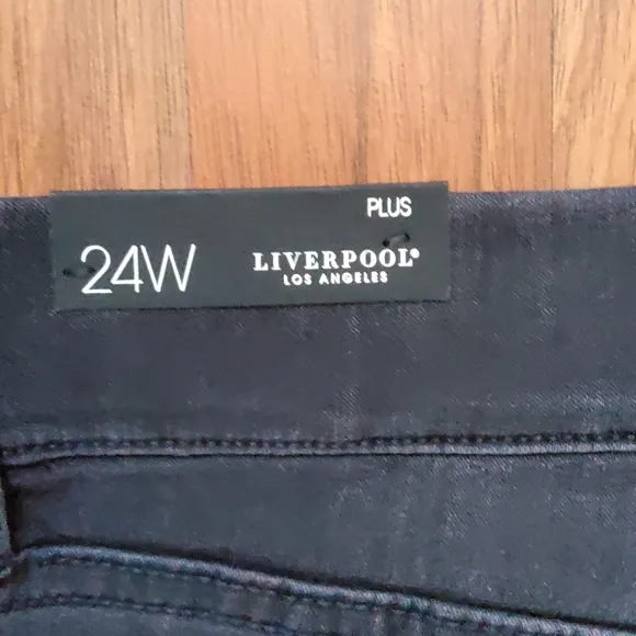 Liverpool The Gia Glider Pull On Frayed Hem Denim Shorts Size 24W Black New