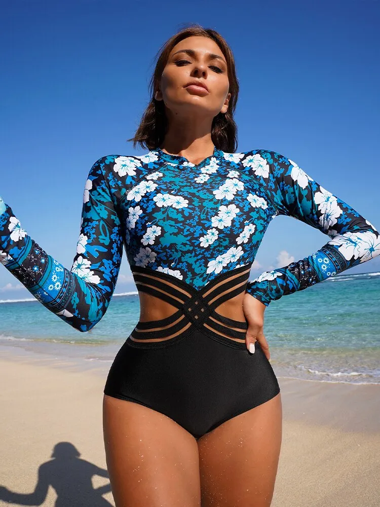 Long sleeve one piece swimsuit