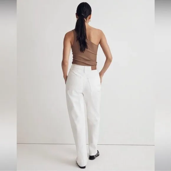 Madewell NWT High Rise Baggy Straight Jeans Size 23 Ripped Edition in White