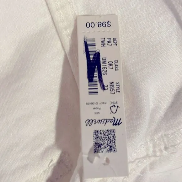 Madewell NWT High Rise Baggy Straight Jeans Size 23 Ripped Edition in White
