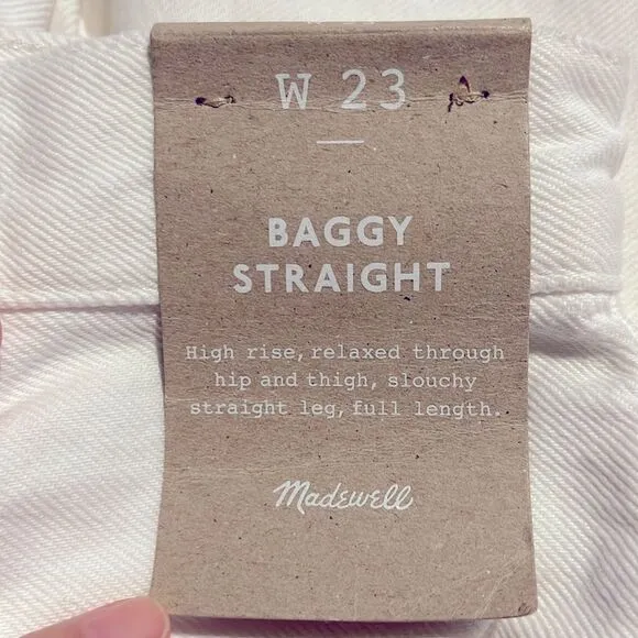 Madewell NWT High Rise Baggy Straight Jeans Size 23 Ripped Edition in White