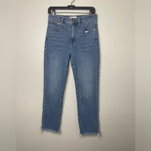 Madewell The Perfect Vintage Straight Leg jeans in Mid Wash Fringe Hem Sz 27