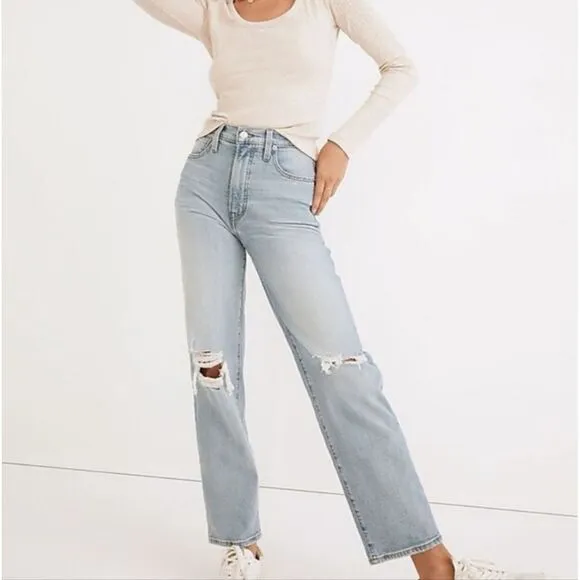 Madewell Perfect Vintage Straight Leg Distressed Jeans Danby Rip Knee Edition 27