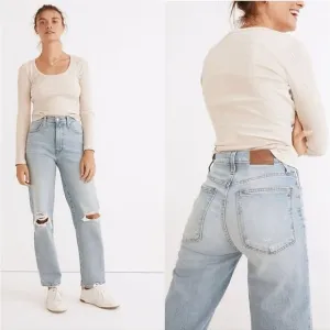 Madewell Perfect Vintage Straight Leg Distressed Jeans Danby Rip Knee Edition 27