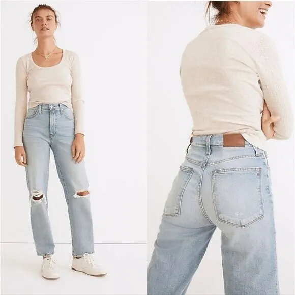 Madewell Perfect Vintage Straight Leg Distressed Jeans Danby Rip Knee Edition 27