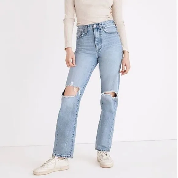 Madewell Perfect Vintage Straight Leg Distressed Jeans Danby Rip Knee Edition 27
