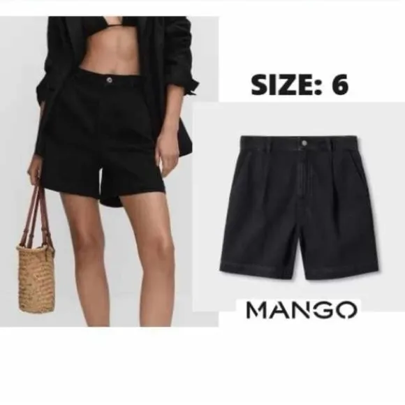 Mango - Ladies Slouchy High Waist Denim Shorts - Black. Size: 6 (US). NWT