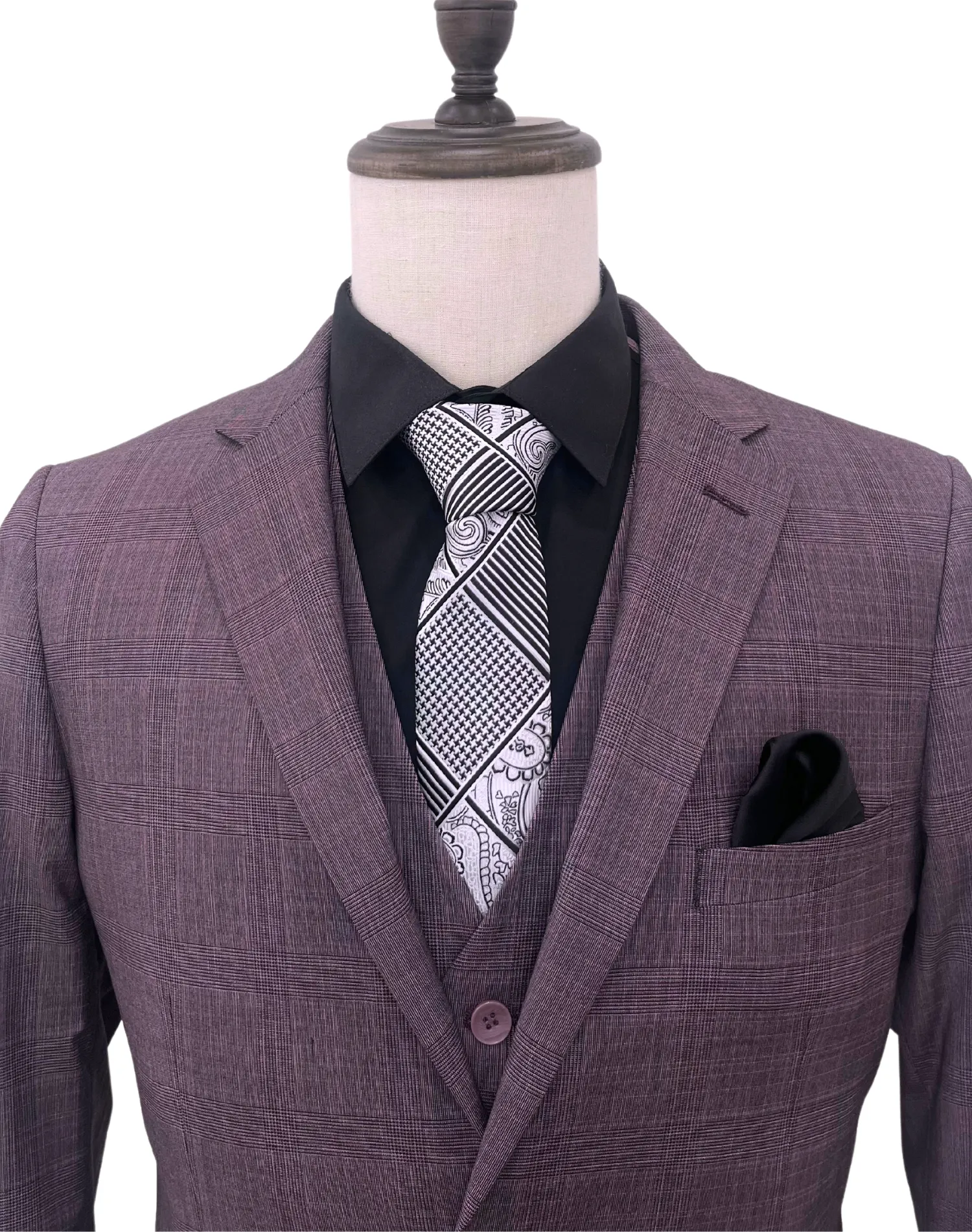 Mazari Check Vested Slim Fit Suit - Mauve 2278