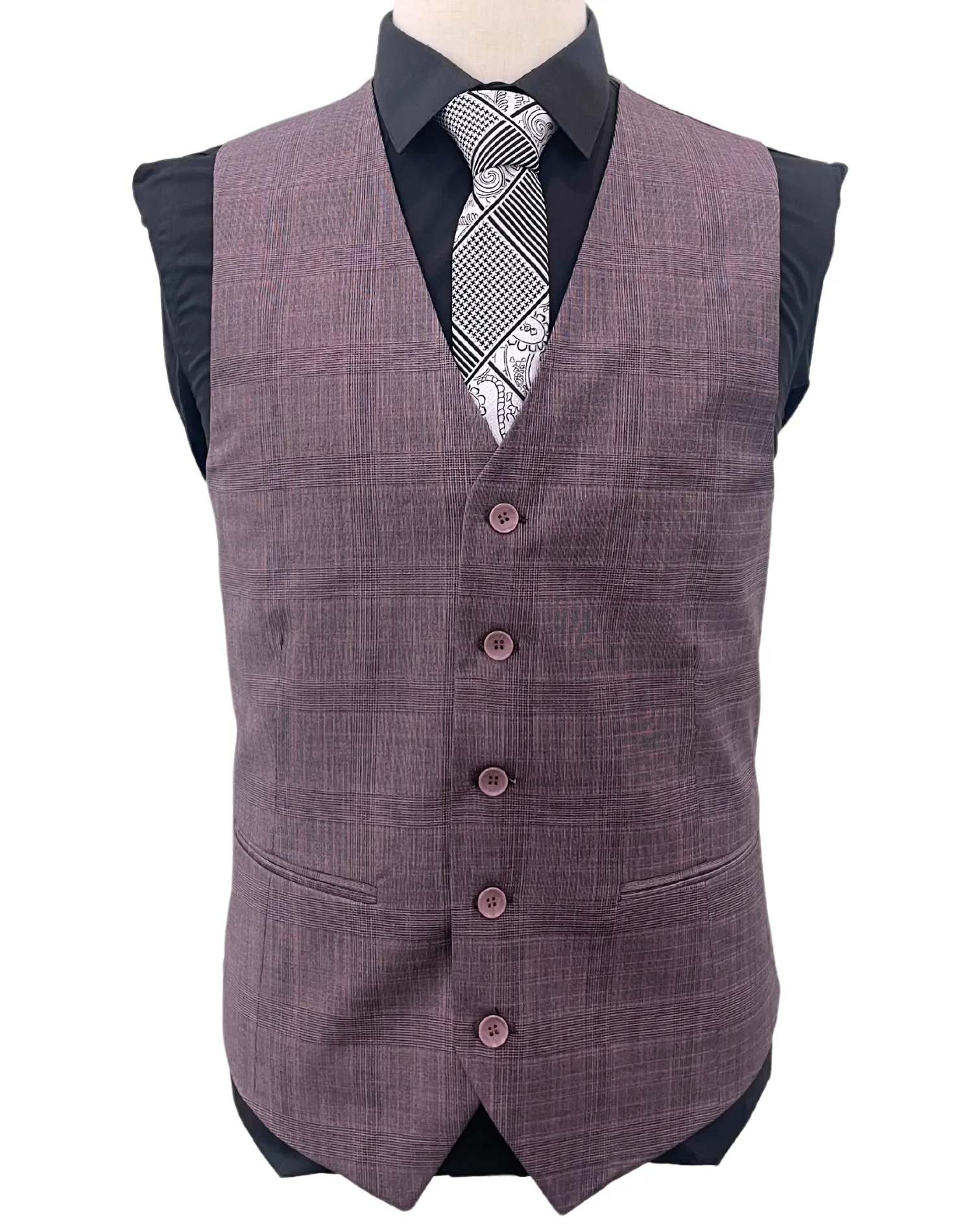 Mazari Check Vested Slim Fit Suit - Mauve 2278