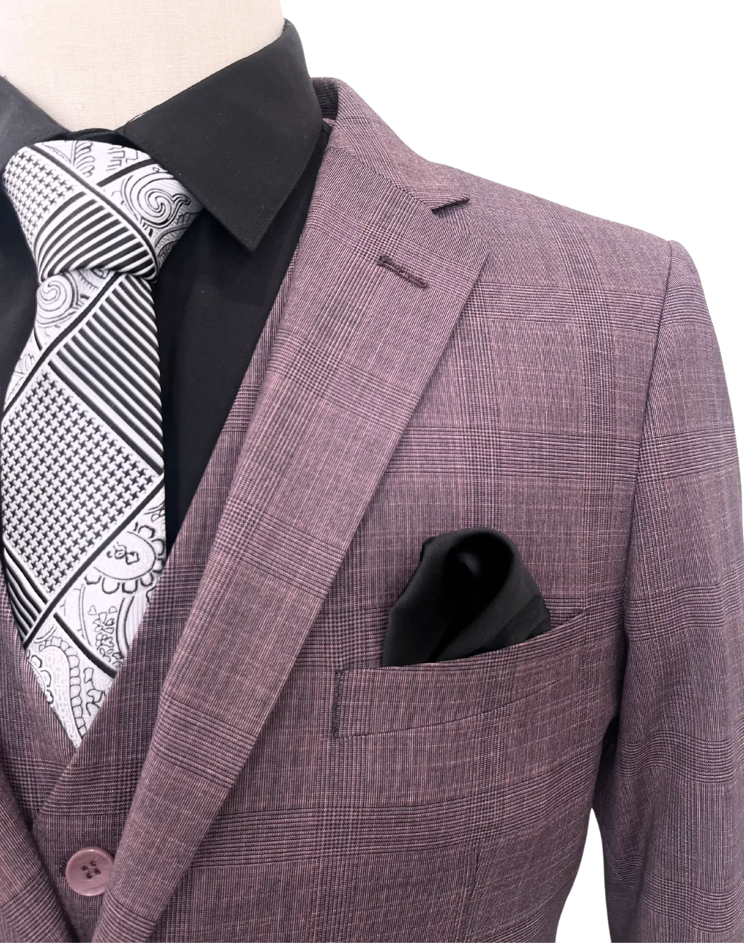 Mazari Check Vested Slim Fit Suit - Mauve 2278