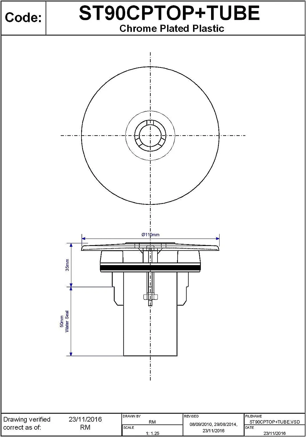 McAlpine ST90CPTOP TUBE 80mm Water Seal Resealing Shower Trap with Multifit Outlet