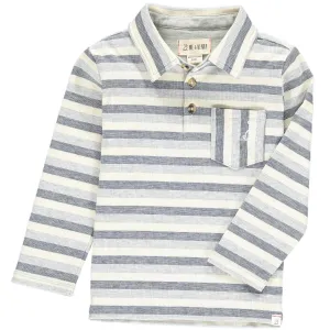 Me & Henry Grey / Cream / Navy Stripe Rockwood L/S Polo Shirt