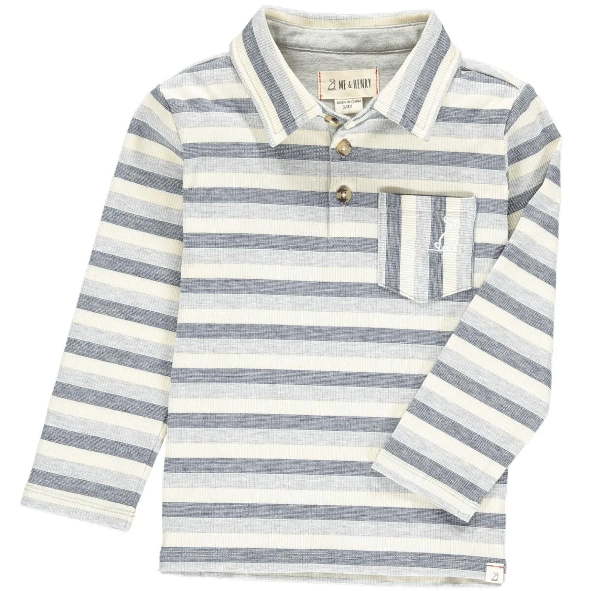 Me & Henry Grey / Cream / Navy Stripe Rockwood L/S Polo Shirt