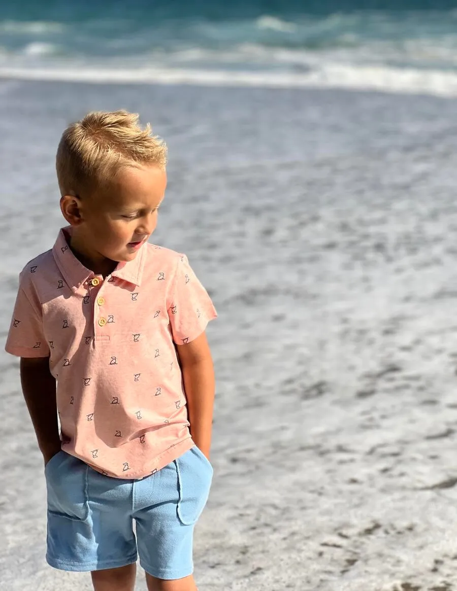 Me & Henry - Peach Henry Print Polo