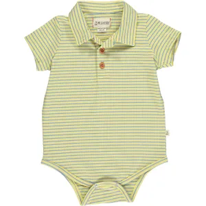 Me & Henry Yellow/Aqua Stripe Jetty Polo Romper