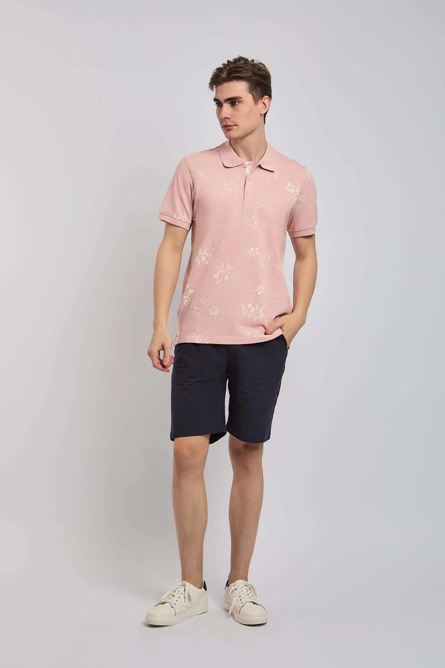 Men Polo Cotton Casual Pink