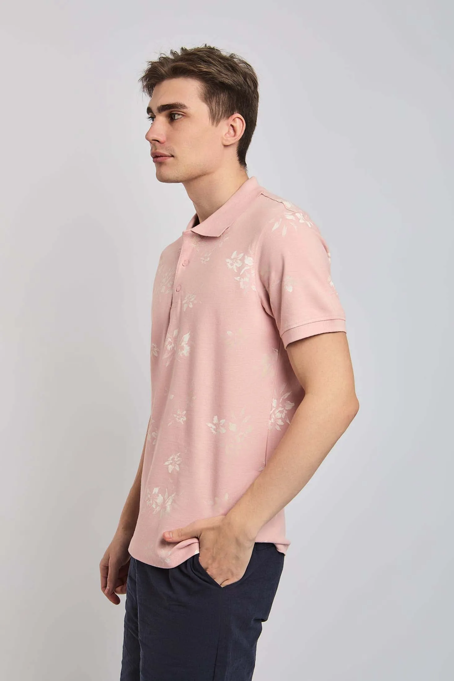Men Polo Cotton Casual Pink