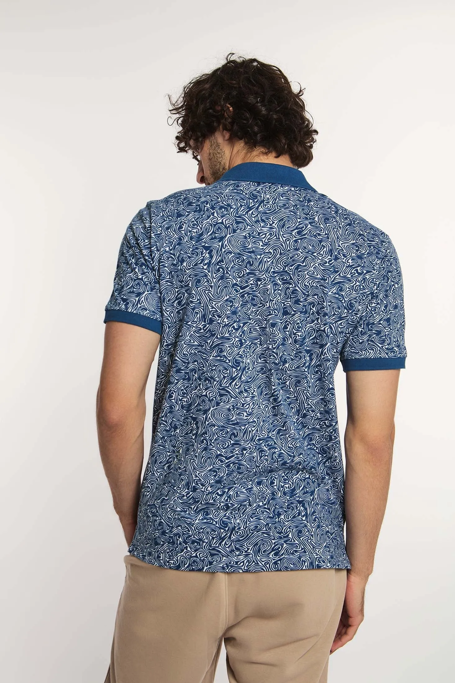 Men Polo Cotton Printed Regular Fit Navy