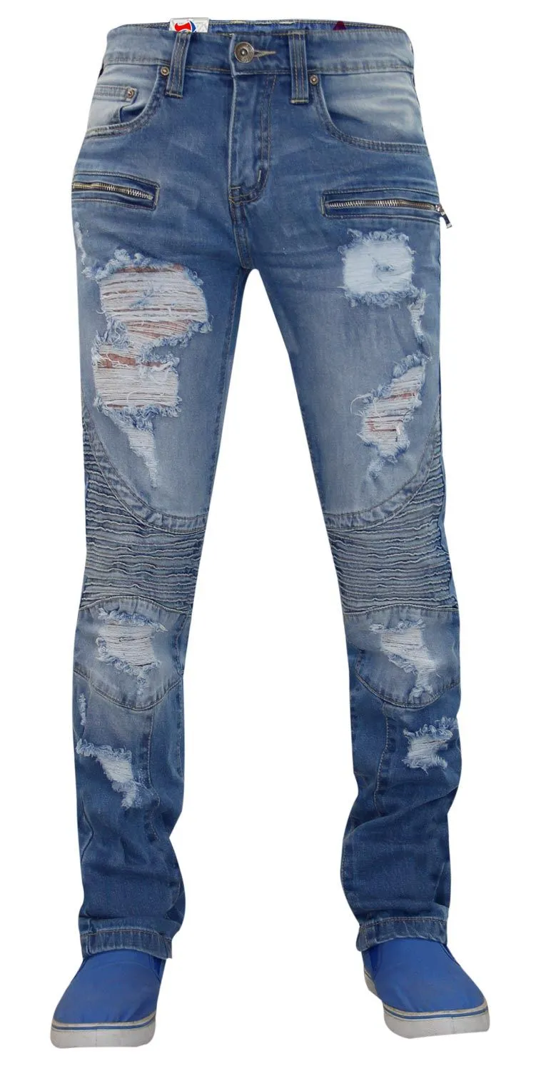 Men Rip Biker-Style Denim Jeans TRF044