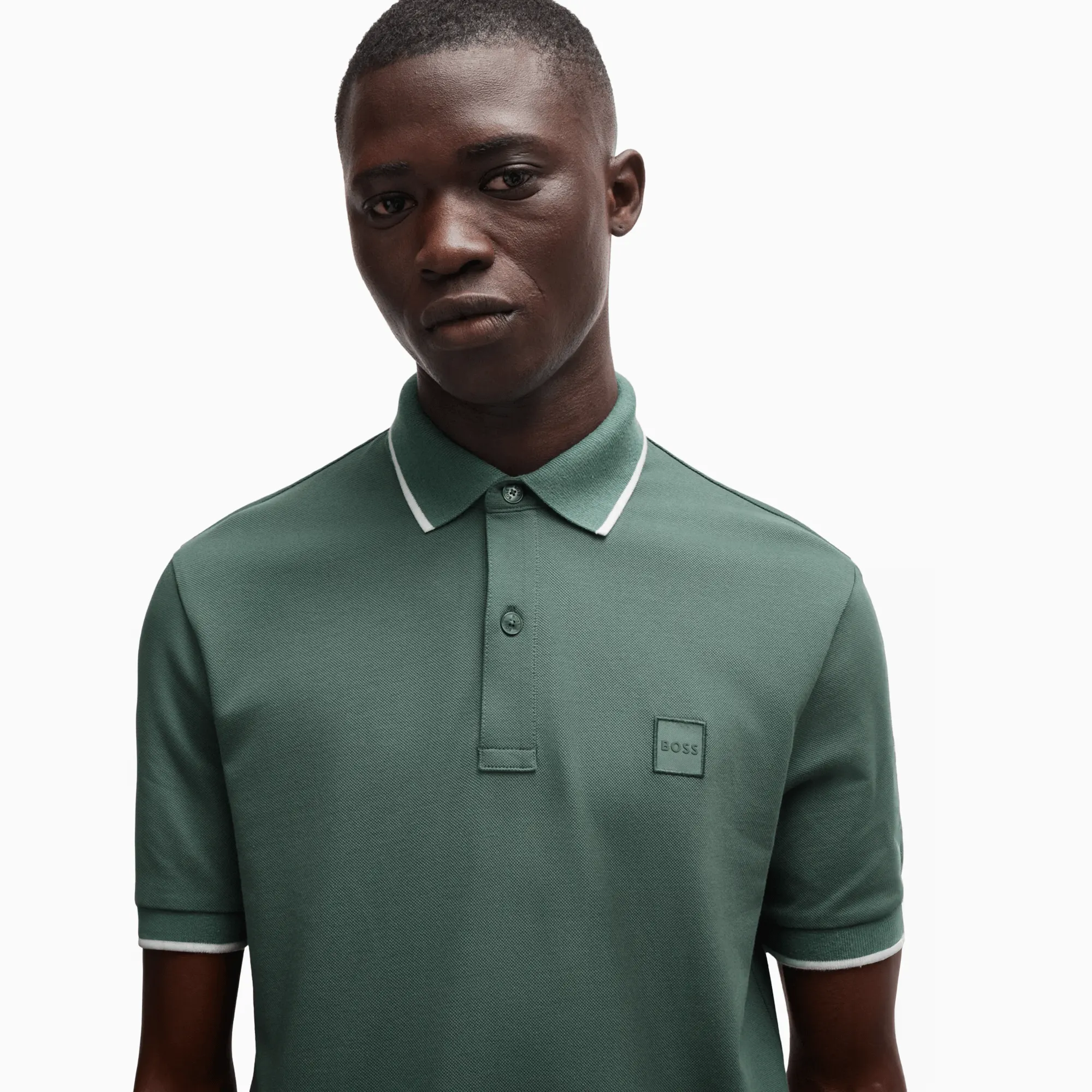 Men's Slim Fit Polo Shirt in Washed Stretch Cotton Pique