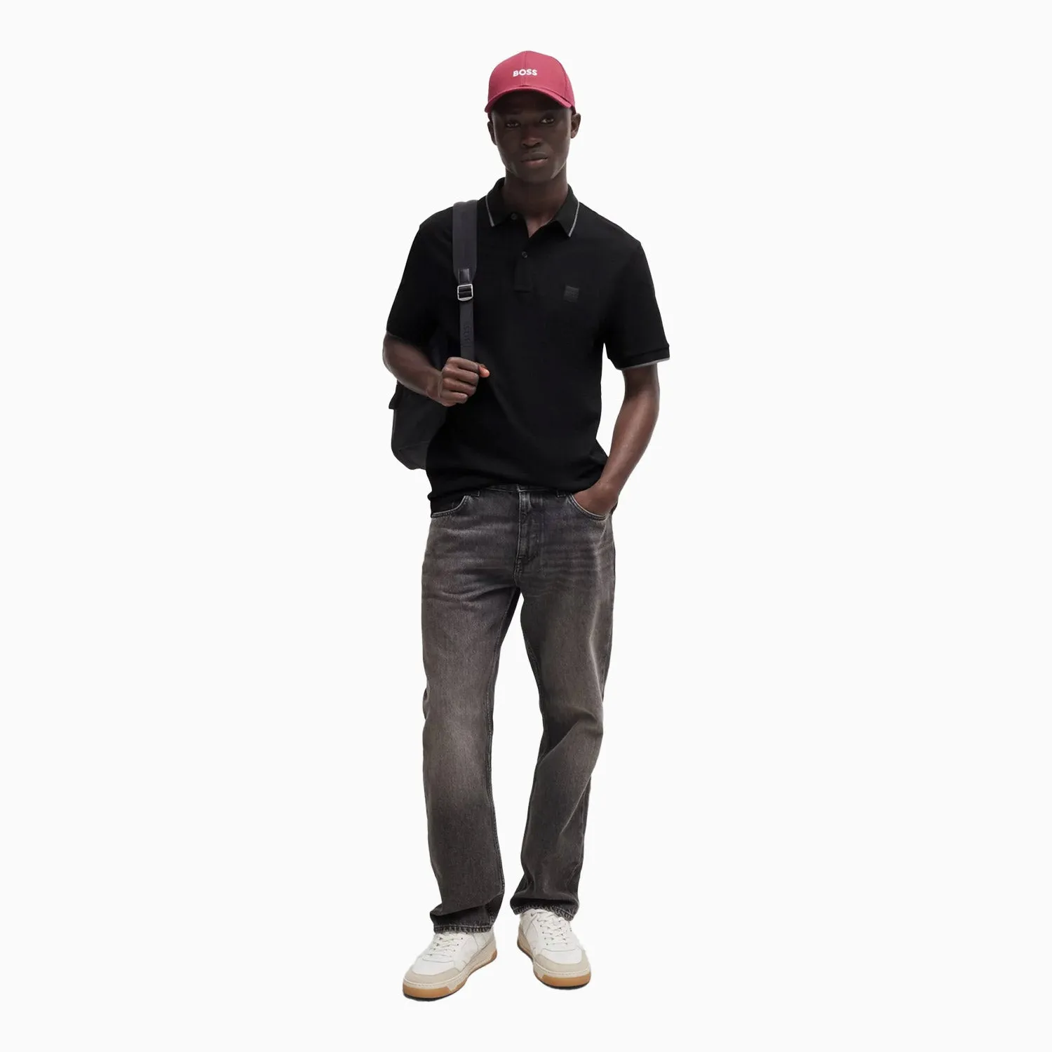 Men's Slim Fit Polo Shirt in Washed Stretch Cotton Pique