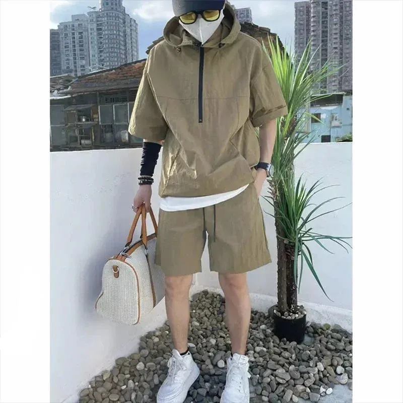 Men's Summer Cargo Style Set – Hooded T-shirt & Shorts