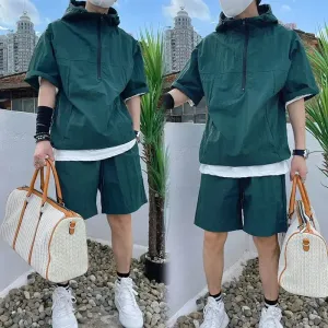 Men's Summer Cargo Style Set – Hooded T-shirt & Shorts
