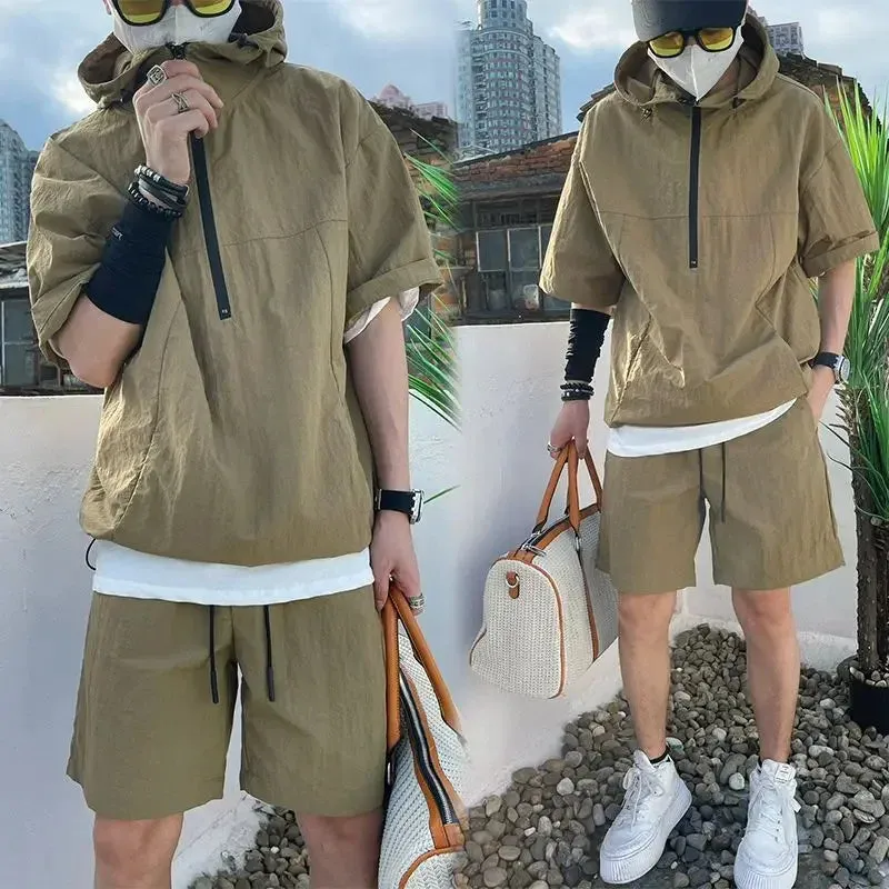 Men's Summer Cargo Style Set – Hooded T-shirt & Shorts