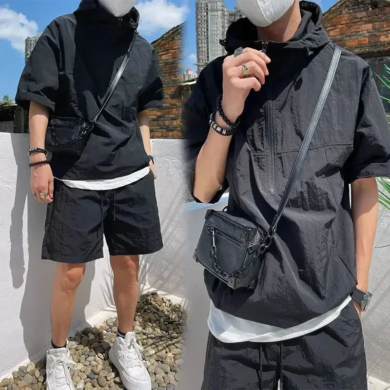 Men's Summer Cargo Style Set – Hooded T-shirt & Shorts