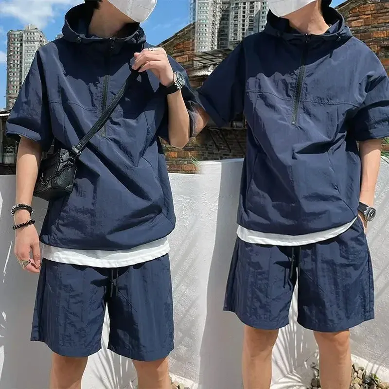 Men's Summer Cargo Style Set – Hooded T-shirt & Shorts