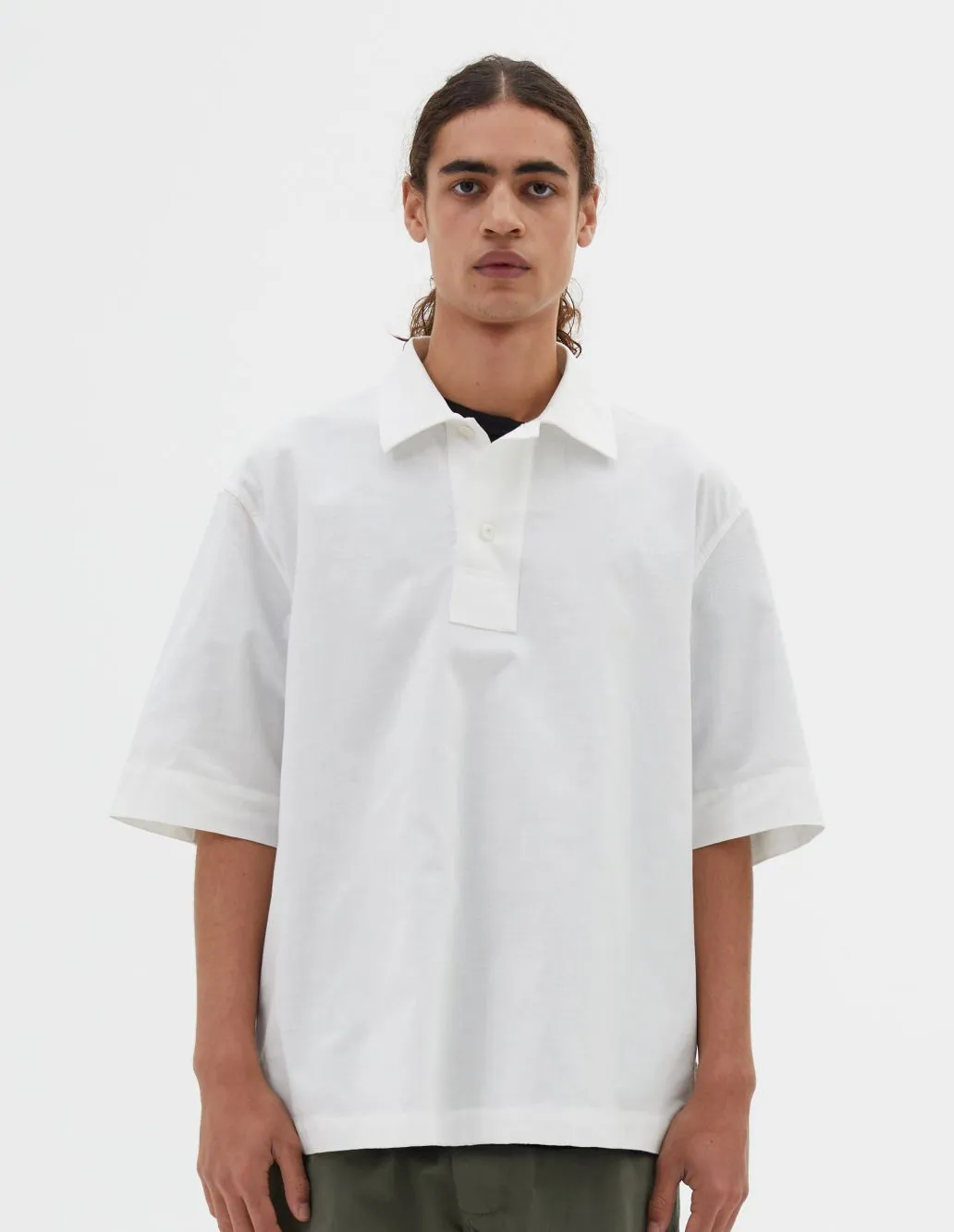 MHL Offset Placket Polo Textured Cotton White