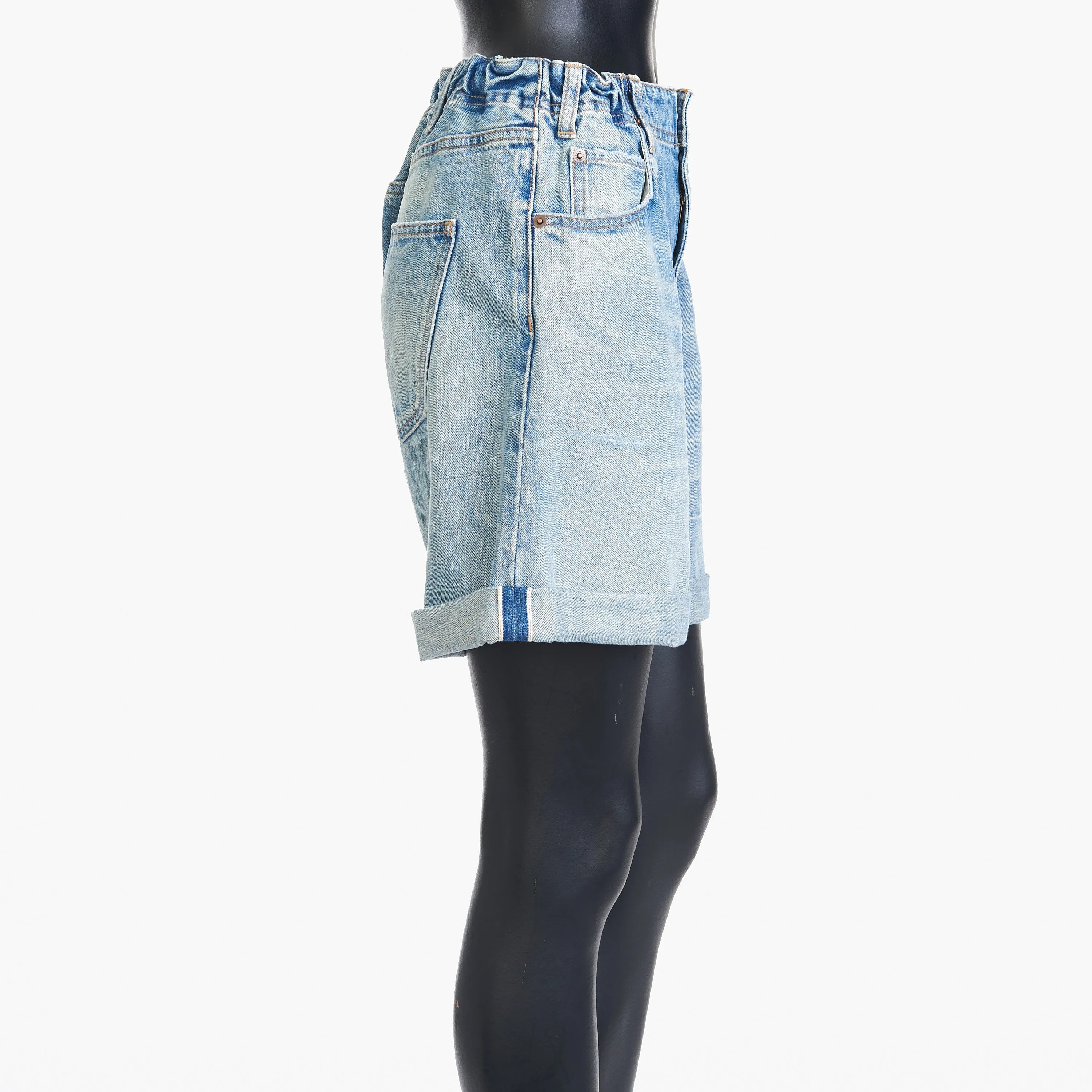 Mid-rise Single-pleated Suzanne Shorts In Rider Wash Blue Cotton
