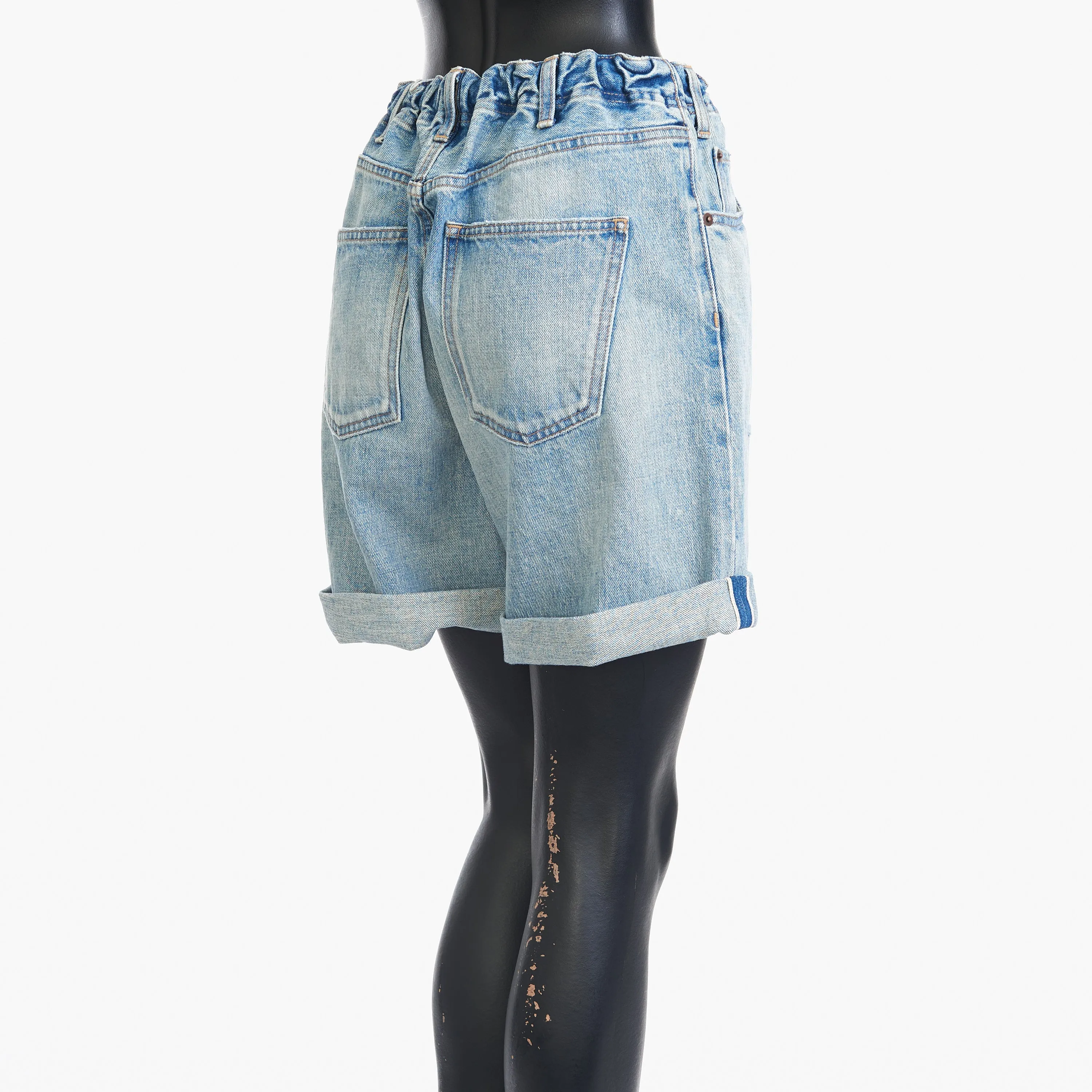 Mid-rise Single-pleated Suzanne Shorts In Rider Wash Blue Cotton