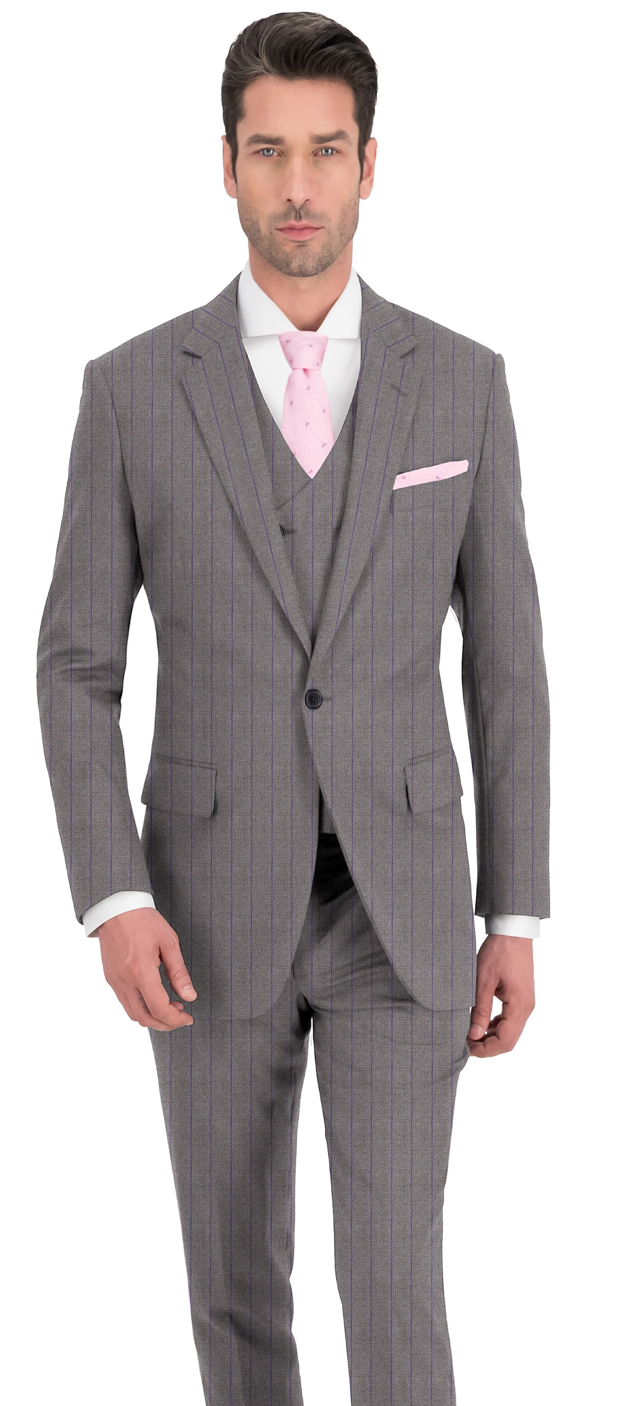 Mink Grey With Purple Stripe Suit