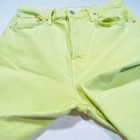 MOTHER Denim Tomcat Sz 33 High Rise Crop Straight Jeans Citron Yellow RARE