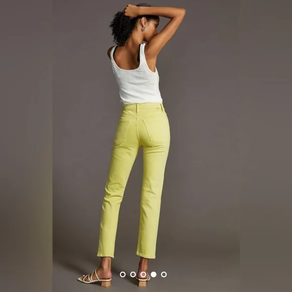 MOTHER Denim Tomcat Sz 33 High Rise Crop Straight Jeans Citron Yellow RARE