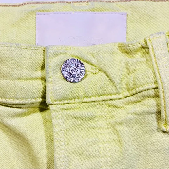 MOTHER Denim Tomcat Sz 33 High Rise Crop Straight Jeans Citron Yellow RARE