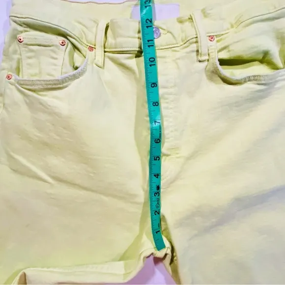 MOTHER Denim Tomcat Sz 33 High Rise Crop Straight Jeans Citron Yellow RARE