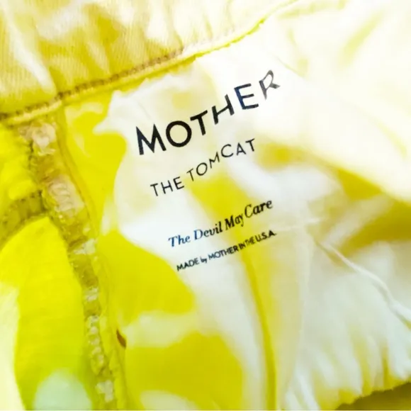 MOTHER Denim Tomcat Sz 33 High Rise Crop Straight Jeans Citron Yellow RARE