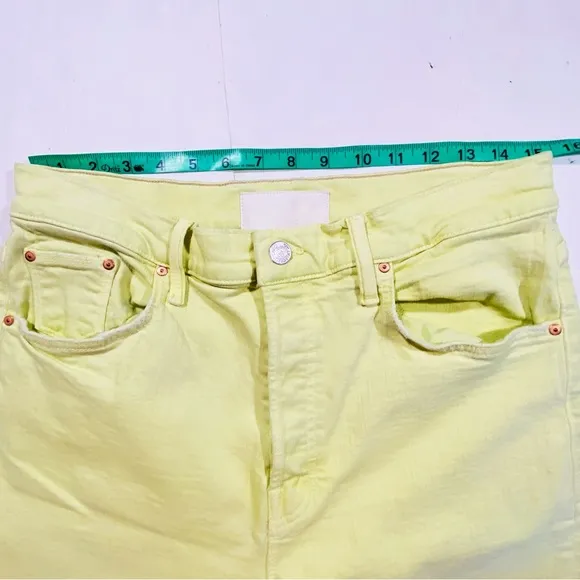 MOTHER Denim Tomcat Sz 33 High Rise Crop Straight Jeans Citron Yellow RARE